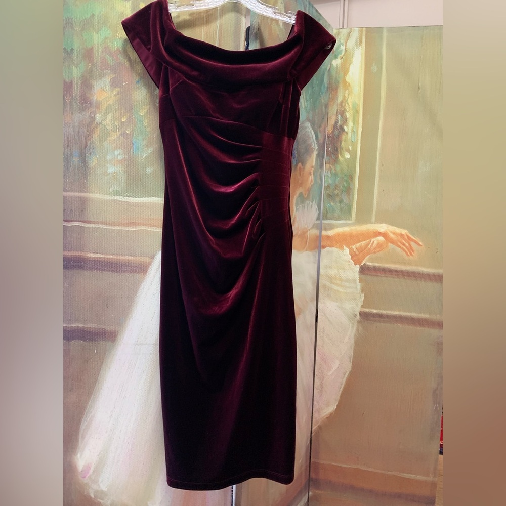 Xscape Deep Red Velvet Midi Dress